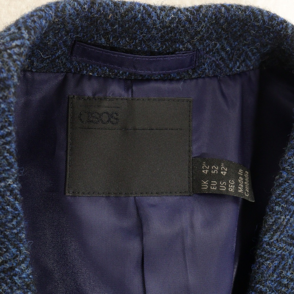 ASOS Harris Tweed Blazer Men's 42R Herringbone Wool Sport Coat Blue EUC - Picture 2 of 10